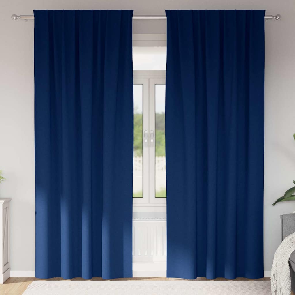 Mörkläggningsgardiner med Ringar 2 st Mörkblå 225 x 140 cm