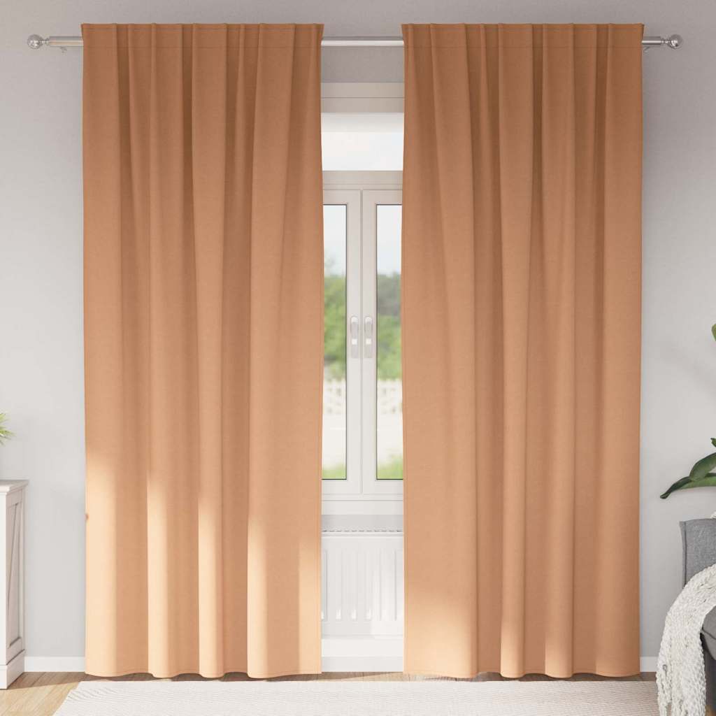 Mörkläggningsgardiner med Ringar 2 st Ljusbrun 260 x 140 cm