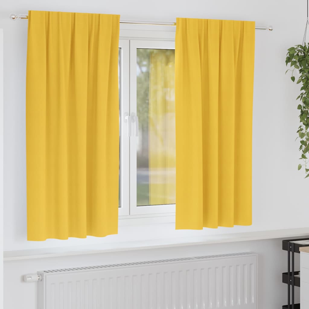 Mörkläggningsgardiner med Ringar 2 st Senapsgul 175 x 140 cm