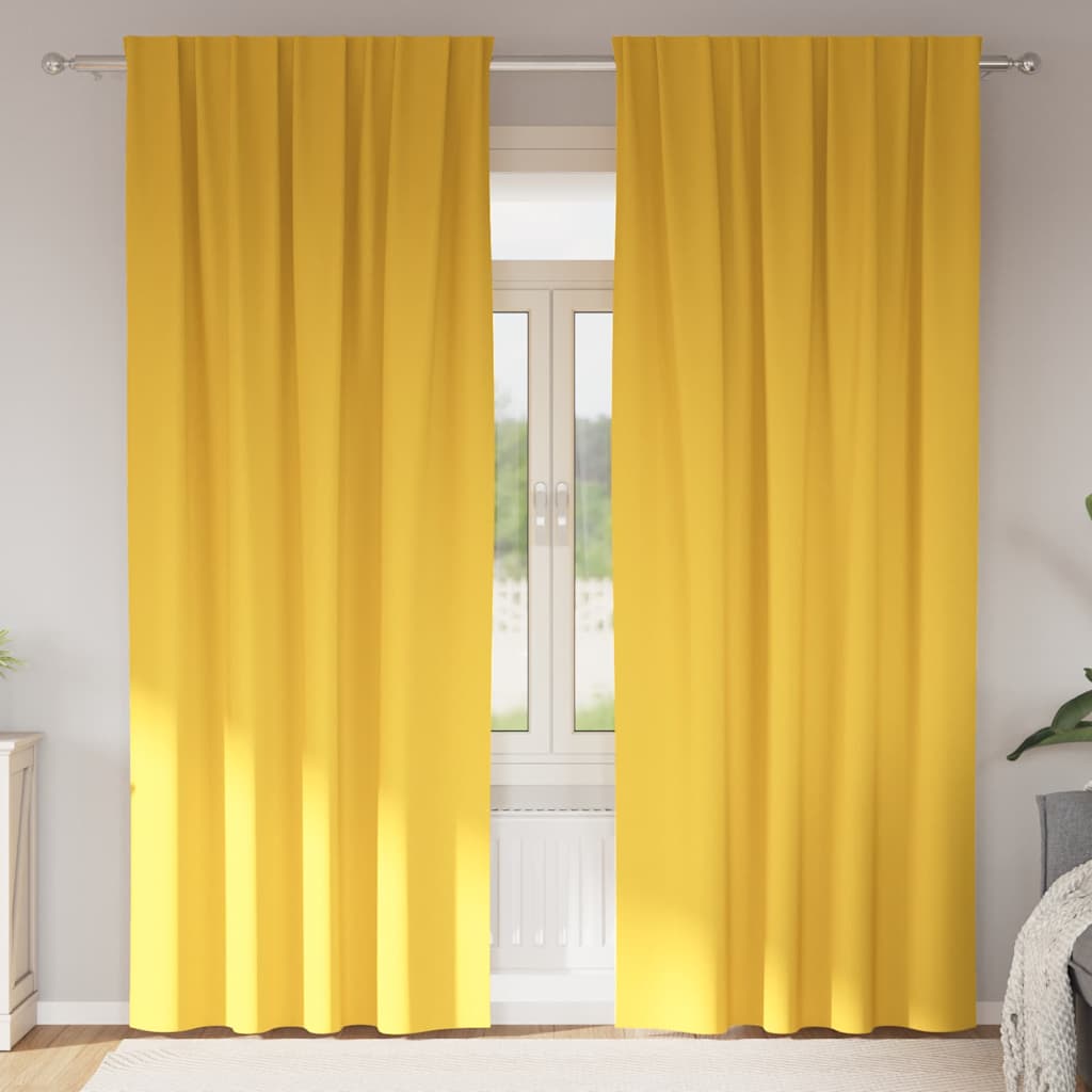Mörkläggningsgardiner med Ringar 2 st Senapsgul 245 x 140 cm