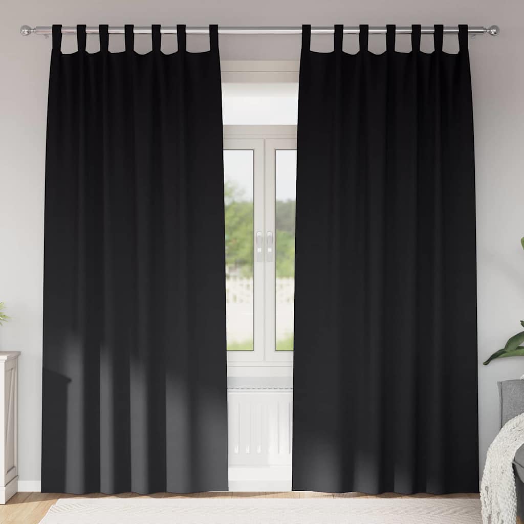 Mörkläggningsgardiner med Ringar 2 st Svart 245 x 140 cm