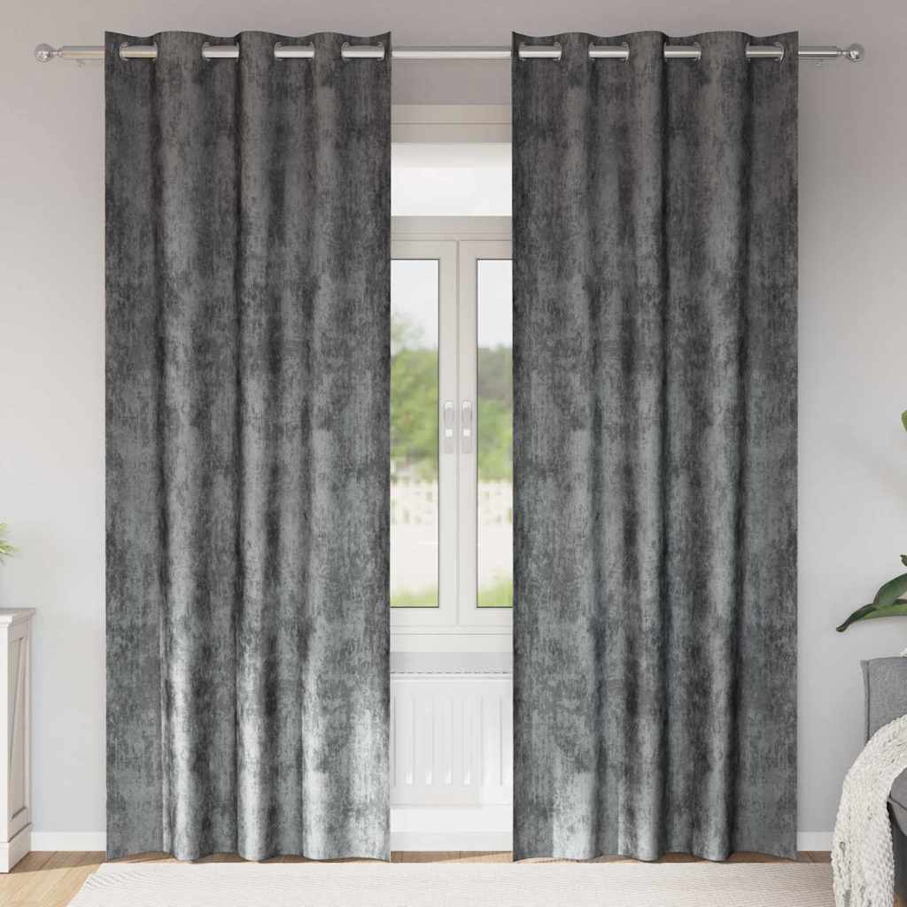 Sammetsgardiner 2 st Grå 260 x 140 cm Sammet