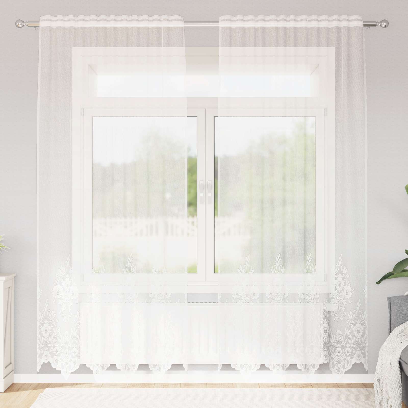 Spetsgardin Vit 245x150cm Polyester