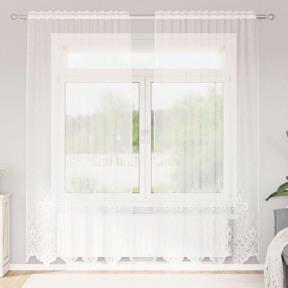 Spetsgardin Vit 245x150cm Polyester