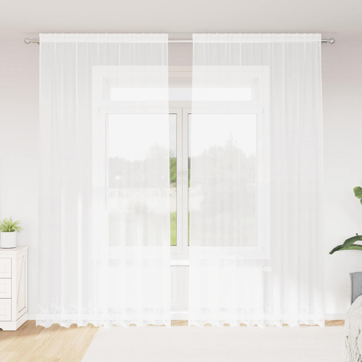 Spetsgardin Vit 280 x 200 cm Polyester