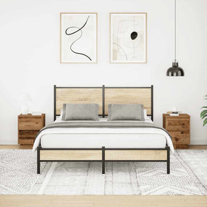 Sängbord med LED-lampor 2 st gammalt trä 38x34x50 cm