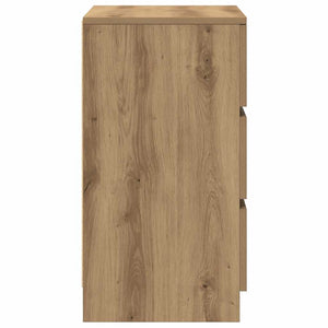 Sängbord med 3 lådor hantverksmässig ek 39x35x65 cm