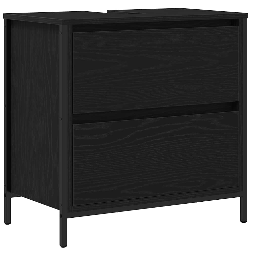 Tvättställsskåp med lådor svart ek 60x34,5x60 cm