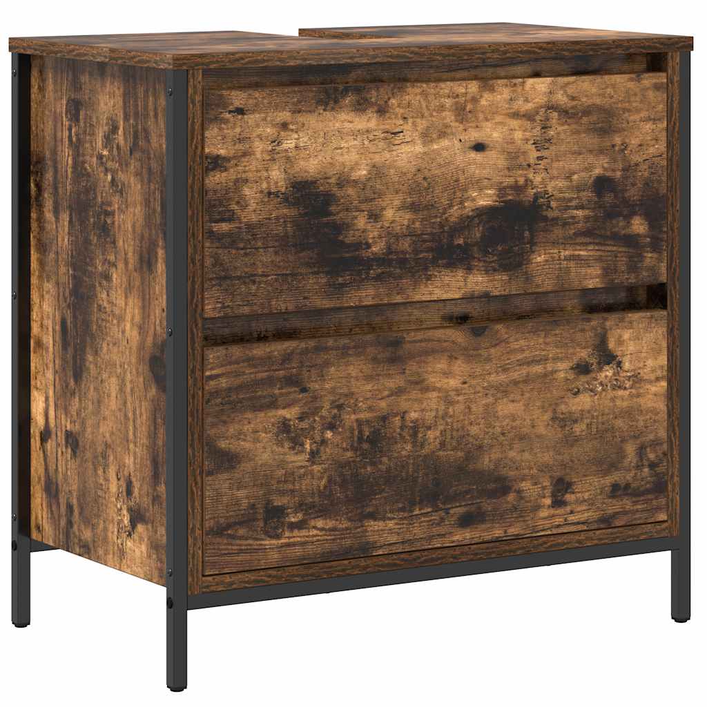 Tvättställsskåp med lådor rökfärgad ek 60x34,5x60 cm