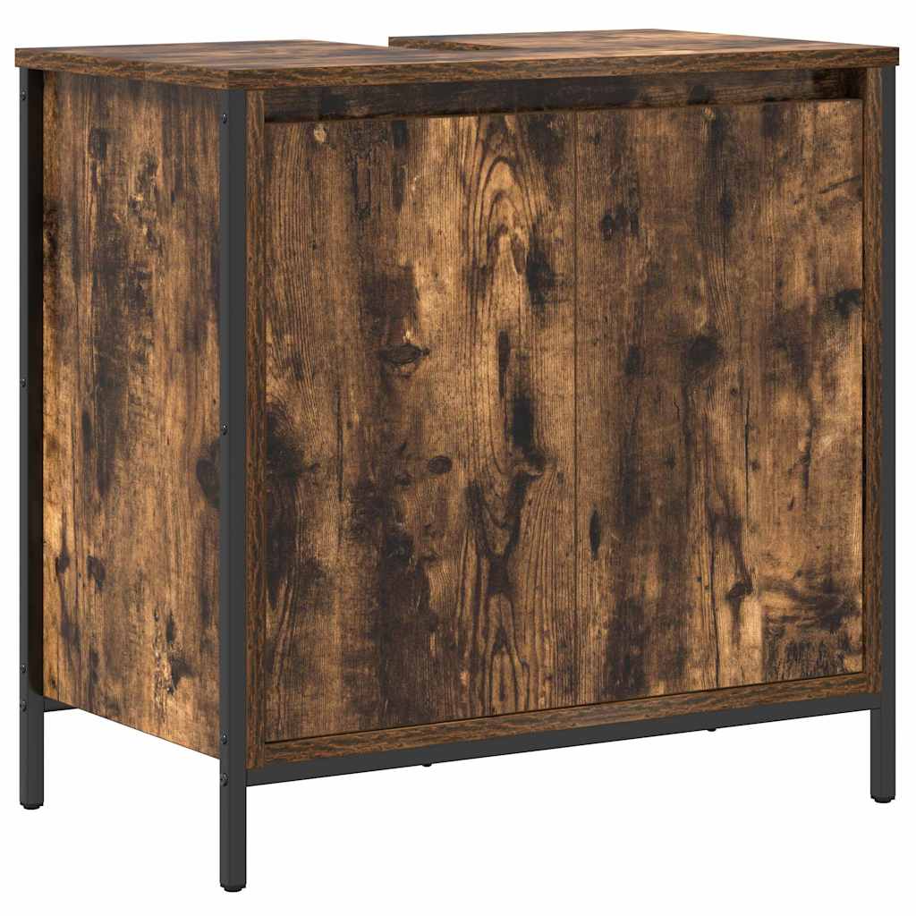 Tvättställsskåp för badrum rökfärgad ek 60x34,5x60 cm