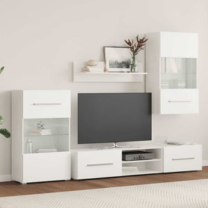 TV-möbler 5 delar med LED-belysning matt vit konstruerat trä