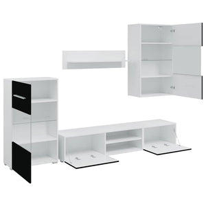 TV-möbler 5 delar med LED-belysning matt svart konstruerat trä