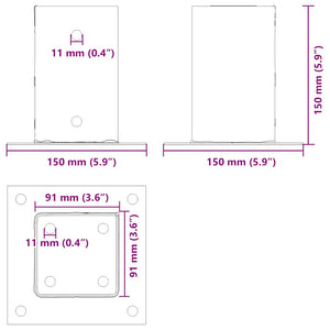Stolpbaser fyrkantiga 4 st silver 91x91 mm galvaniserat stål