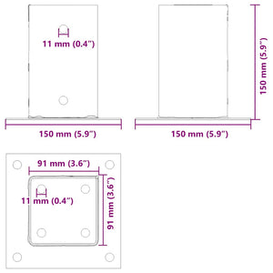 Stolpbaser fyrkantiga 4 st silver 91x91 mm galvaniserat stål