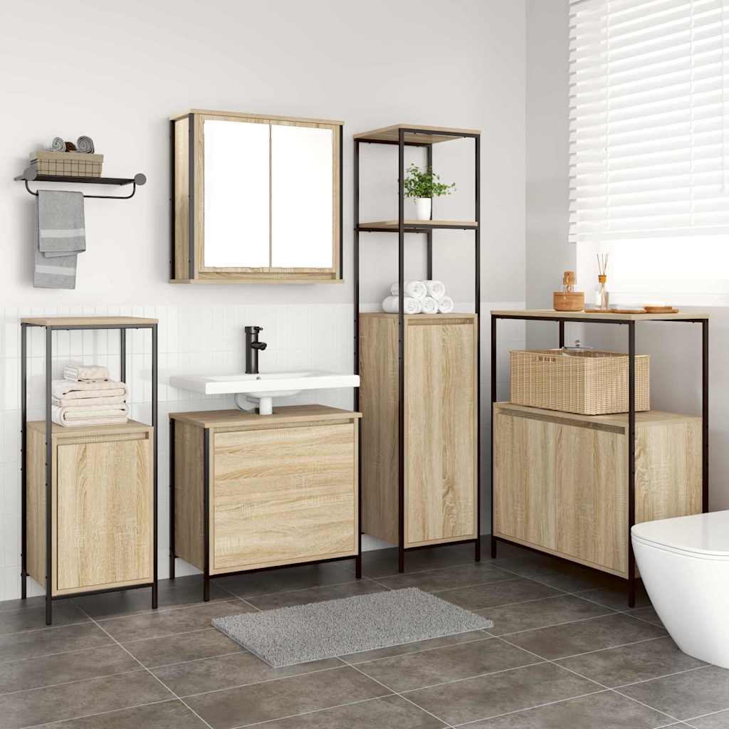 Badrumsmöbelset med hylla med dörr 5 pcs Beige Konstruerat trä
