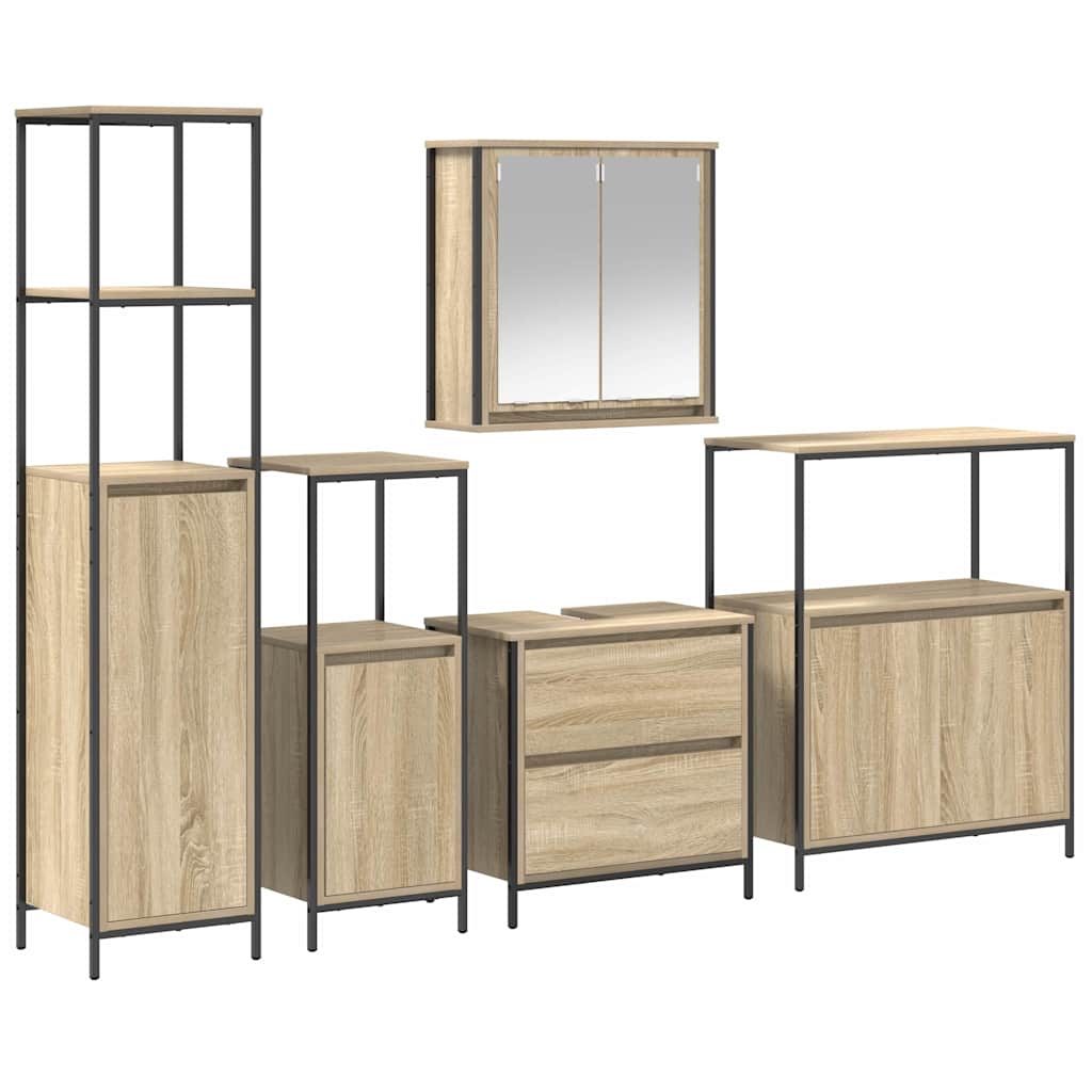 Badrumsmöbelset med hylla med dörr 5 pcs Beige Konstruerat trä