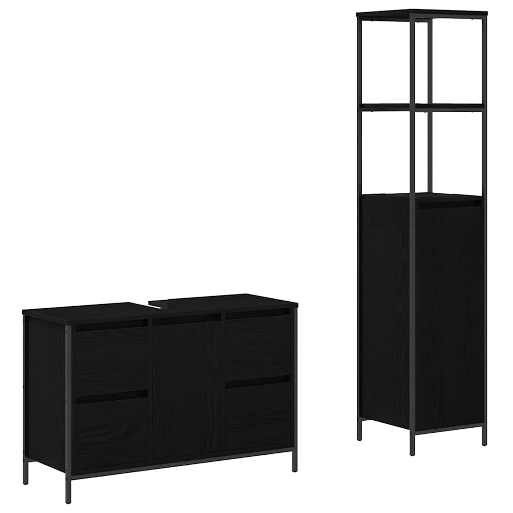 Badrumsmöbelset 2 st Svart Ek 36 x 35 x 165 cm Konstruerat trä
