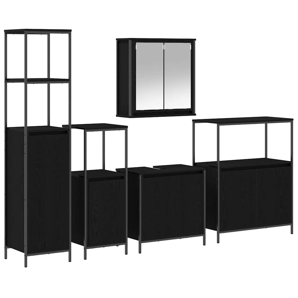 Badrumsmöbelset 5 st Svart Ek 36 x 35 x 165 cm Konstruerat trä