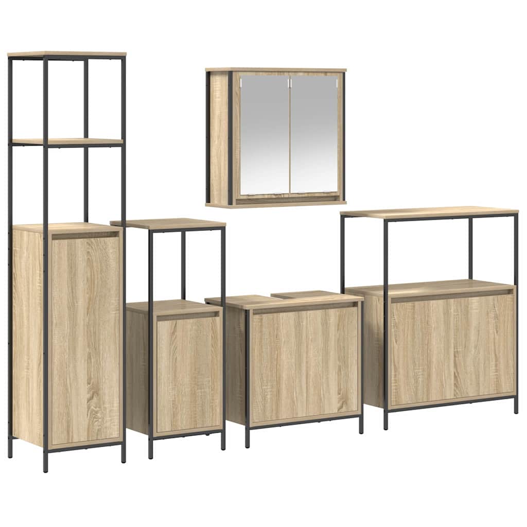 Badrumsmöbelset 5 st Sonoma Ek och Svart 36 x 35 x 165 cm