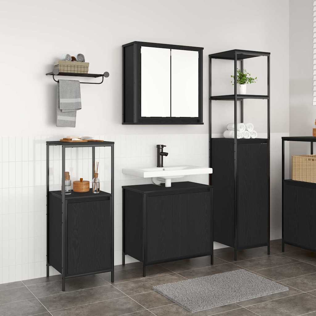 Badrumsmöbelset 3 st Svart Ek 36 x 35 x 165 cm Konstruerat trä