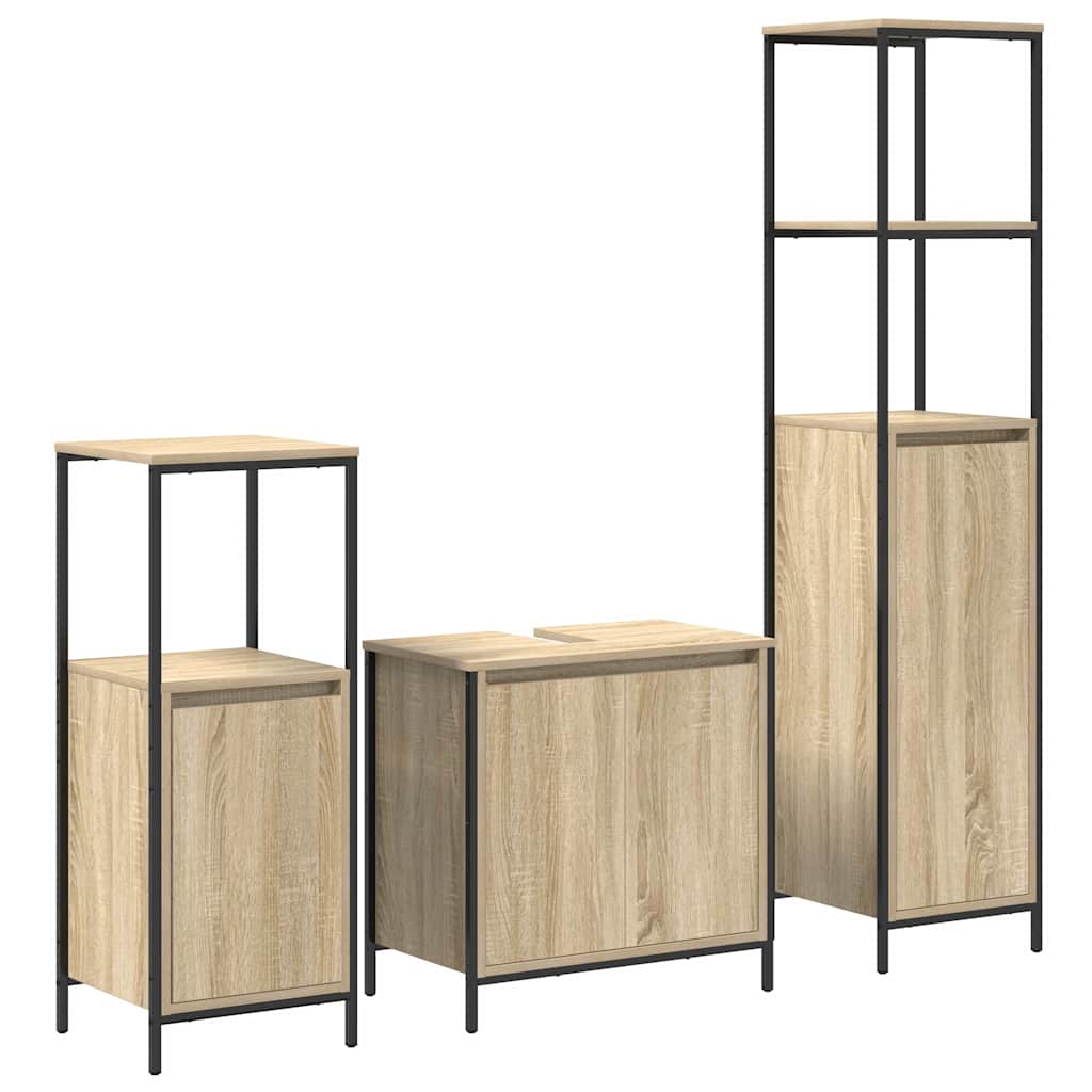 Badrumsmöbelset 3 st Sonoma Ek och Svart 36 x 35 x 165 cm