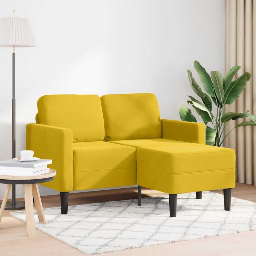 2-sitssoffa med schäslong L-formad gul 125 cm sammet