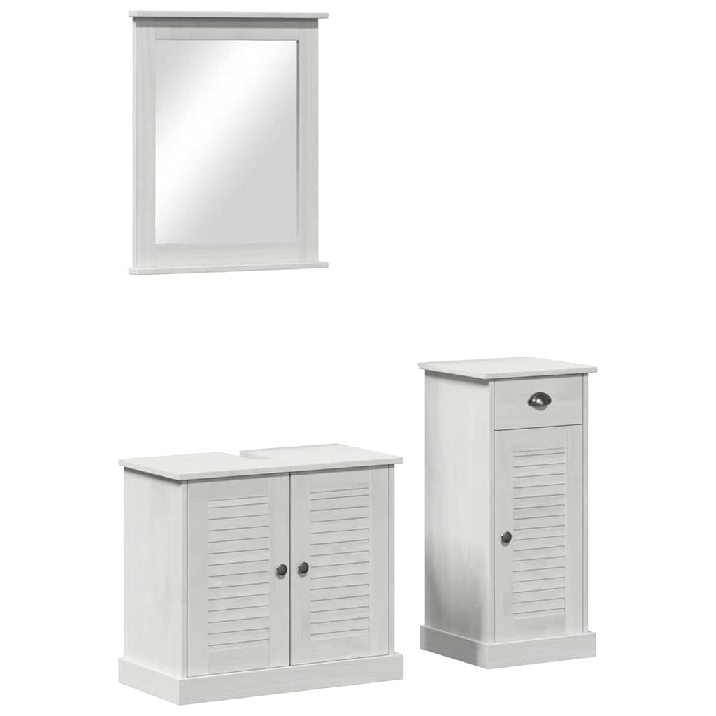 Badrumsmöbelset med låda med hylla 3 pcs Antik vit Massiv furu