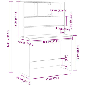 Skrivbord med hyllor svart ek 102x45x148 cm konstruerat trä