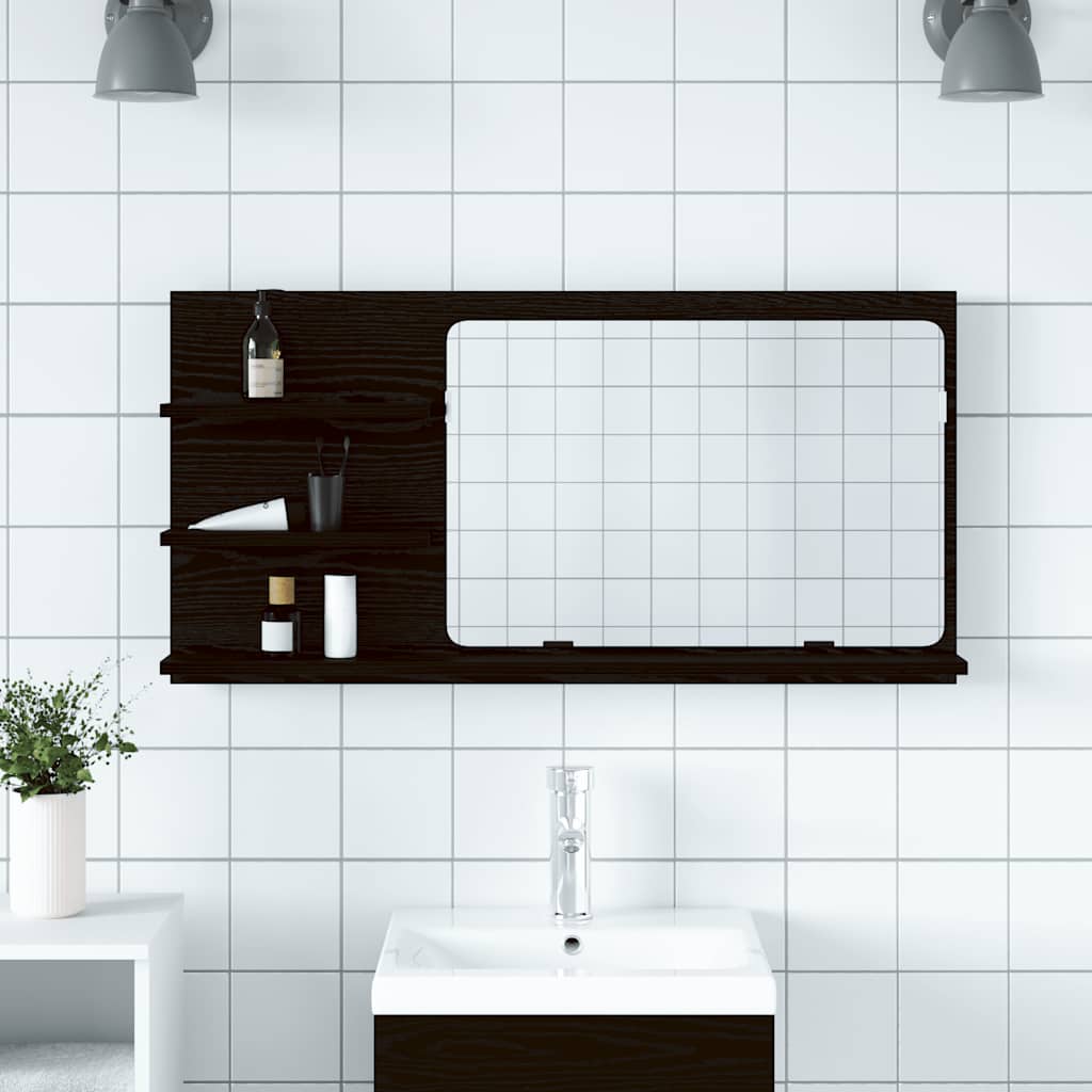 Badrumsspegelskåp svart ek 90x11x45 cm konstruerat trä