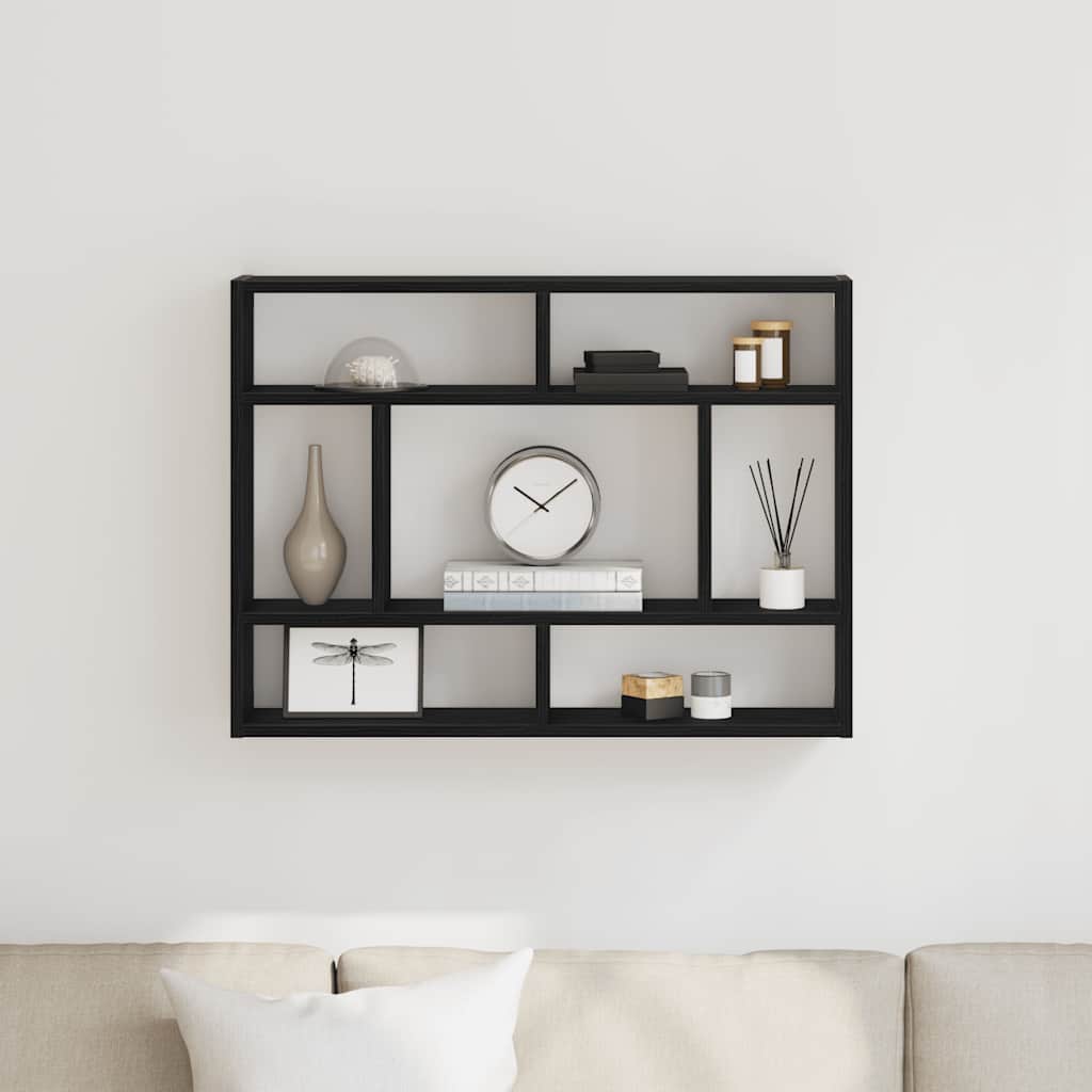 Vägghylla svart ek 75x16x55 cm konstruerat trä