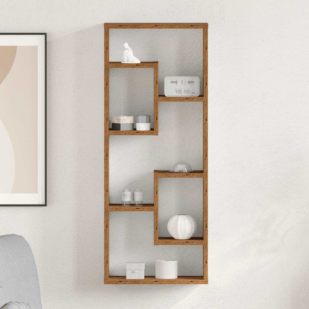 Vägghylla gammalt trä 36x16x90 cm konstruerat trä