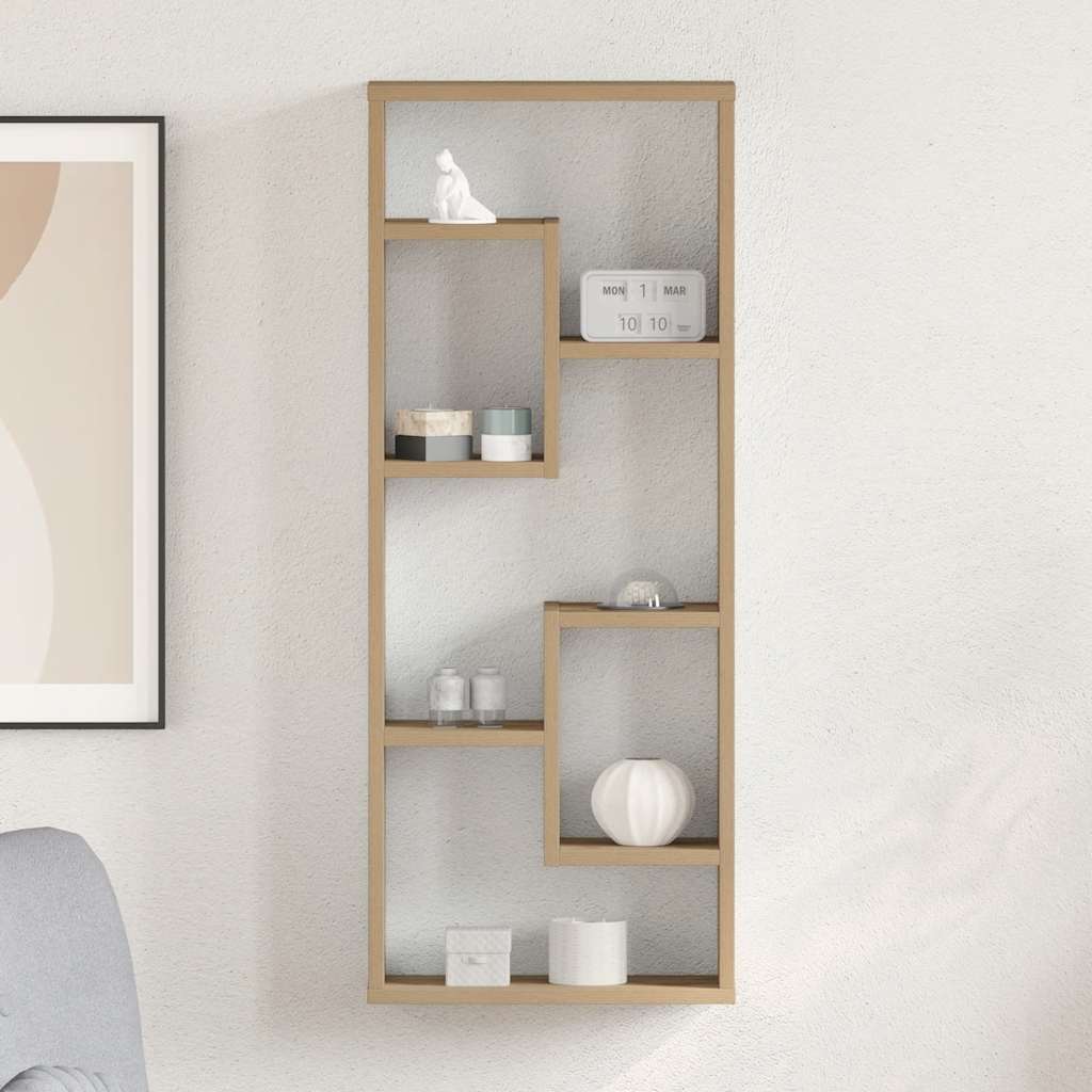 Vägghylla hantverksmässig ek 36x16x90 cm konstruerat trä