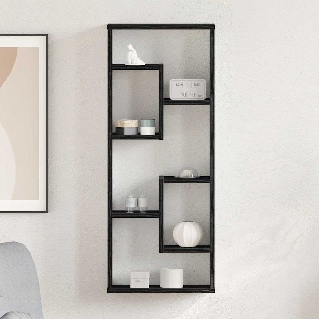 Vägghylla svart ek 36x16x90 cm konstruerat trä