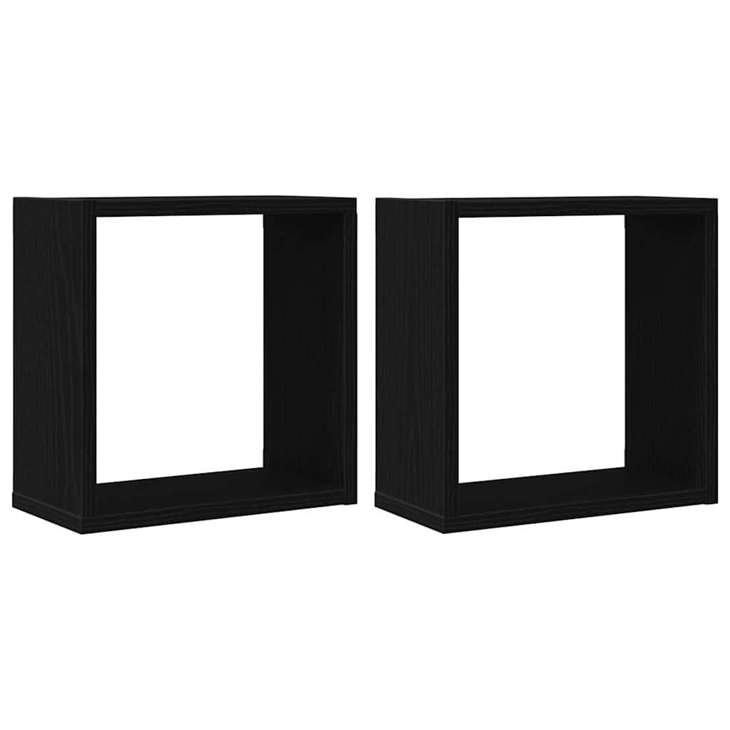 Vägghylla kubformad 2 st svart ek 30x15x30 cm konstruerat trä