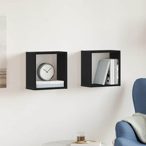 Vägghylla kubformad 2 st svart ek 30x15x30 cm konstruerat trä