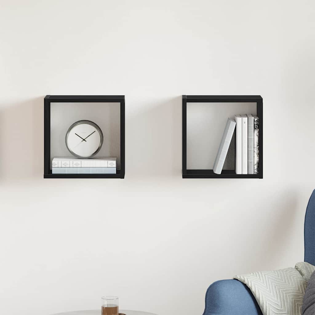 Vägghylla kubformad 2 st svart ek 30x15x30 cm konstruerat trä