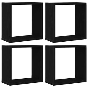 Vägghylla kubformad 4 st svart ek 30x15x30 cm konstruerat trä