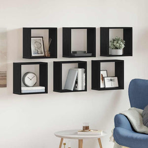 Vägghylla kubformad 6 st svart ek 30x15x30 cm konstruerat trä