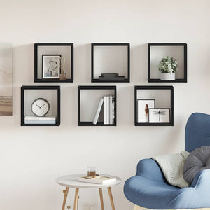 Vägghylla kubformad 6 st svart ek 30x15x30 cm konstruerat trä