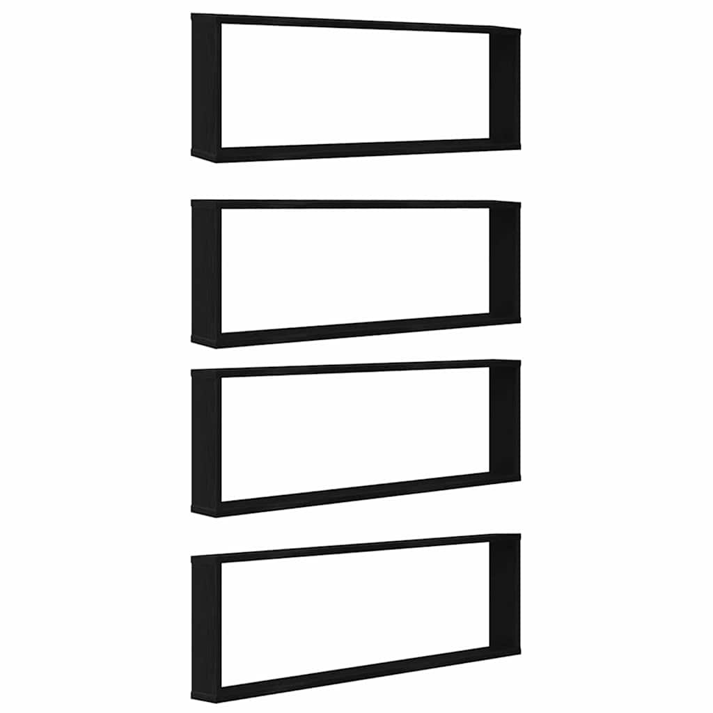 Väggkubhyllor 4 st svart ek 100x15x30 cm konstruerat trä