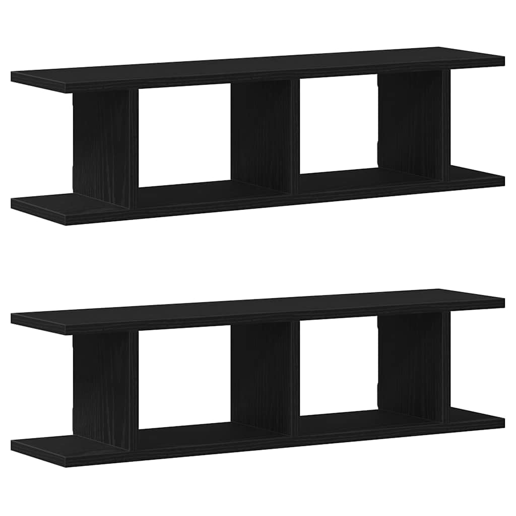 Vägghyllor 2 st svart ek 75x18x20 cm konstruerat trä