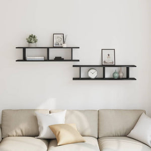 Vägghyllor 2 st svart ek 90x18x20 cm konstruerat trä