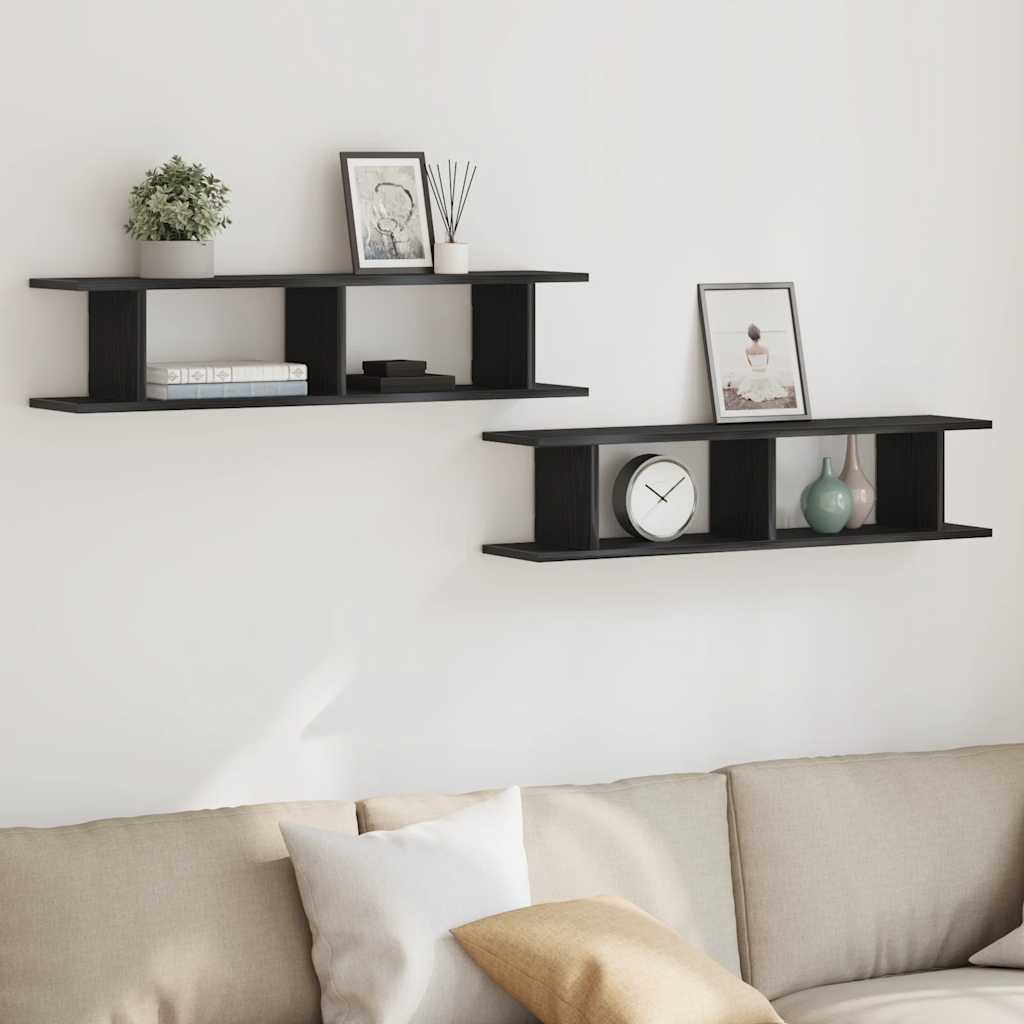 Vägghyllor 2 st svart ek 90x18x20 cm konstruerat trä