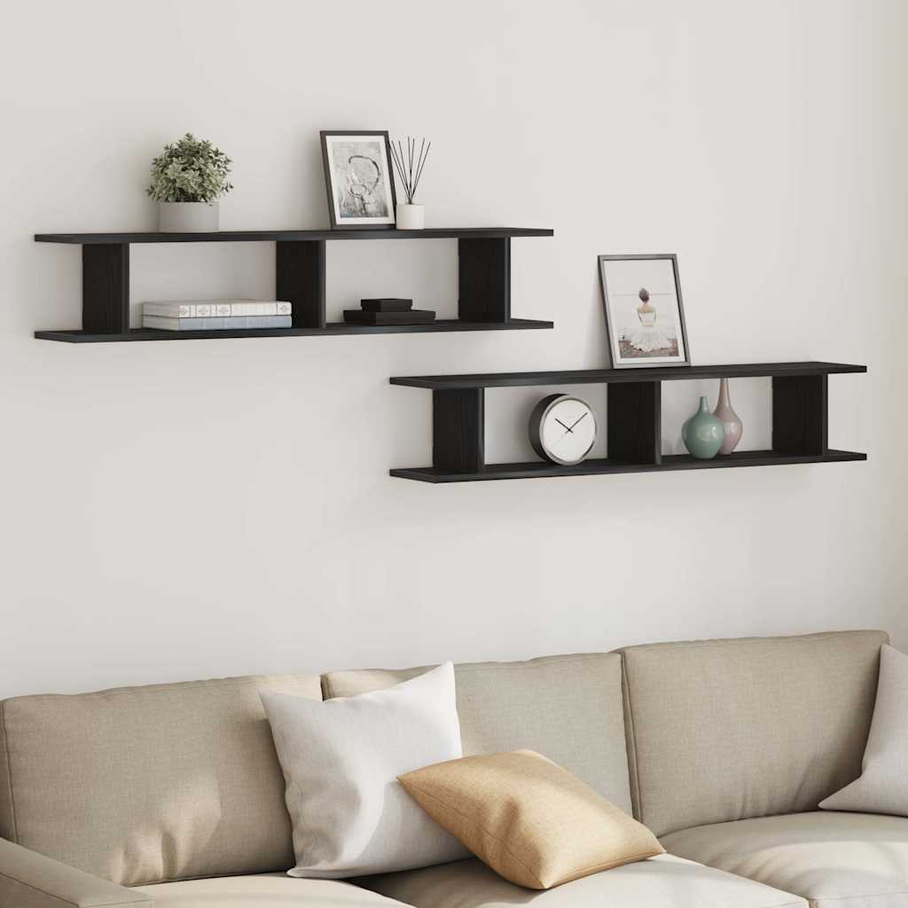 Vägghyllor 2 st svart ek 105x18x20 cm konstruerat trä