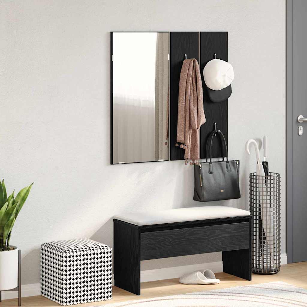 Hallmöbelset med låda med spegel 4 pcs Svart Ek Konstruerat trä