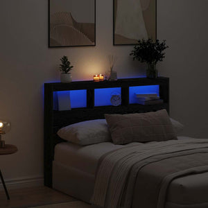 Skåp till huvudgavel med LED svart ek 140x17x102 cm