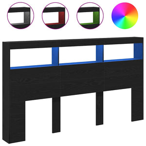 Skåp till huvudgavel med LED svart ek 180x17x102 cm