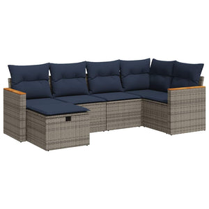 Loungegrupp för trädgården med dynor 6 delar grå konstrotting