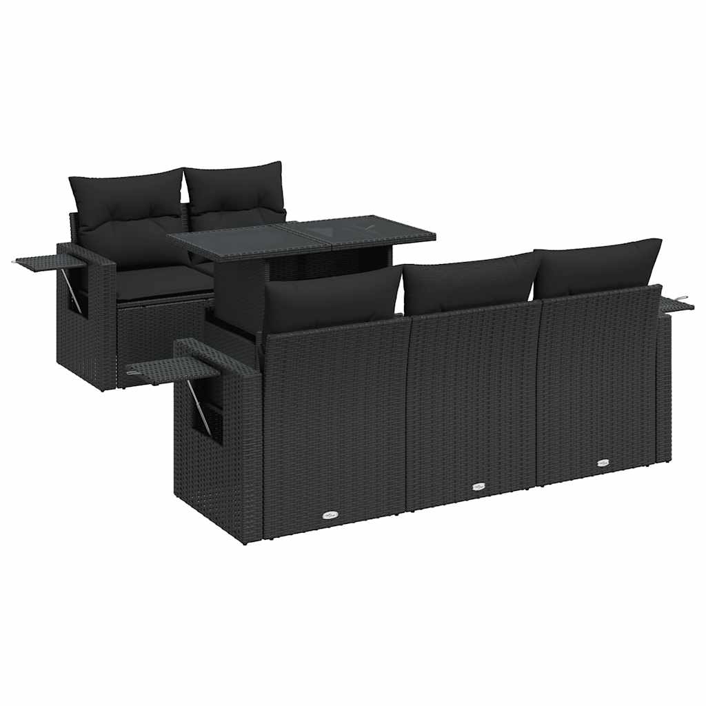 Loungegrupp med dynor 6 delar svart konstrotting