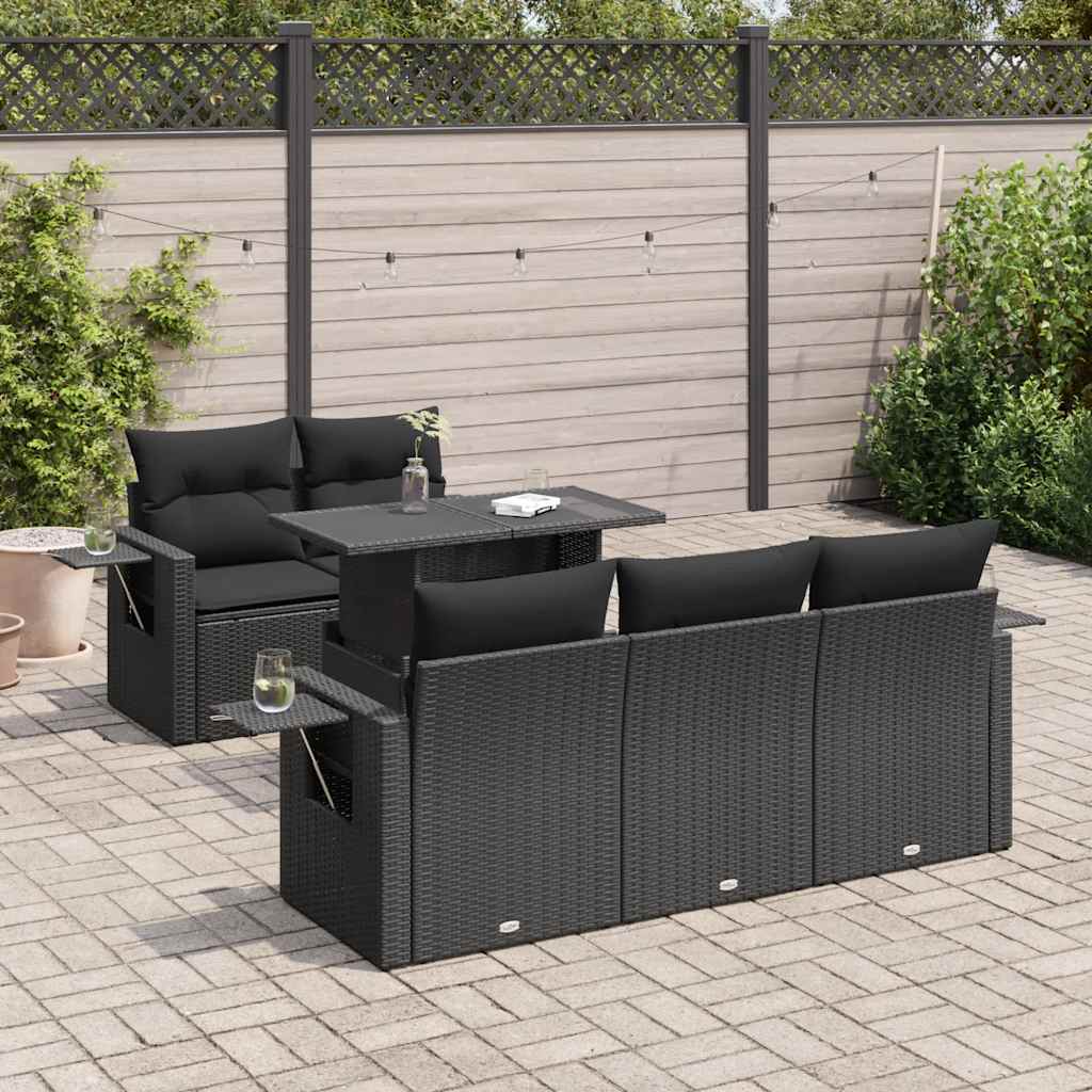 Loungegrupp med dynor 6 delar svart konstrotting